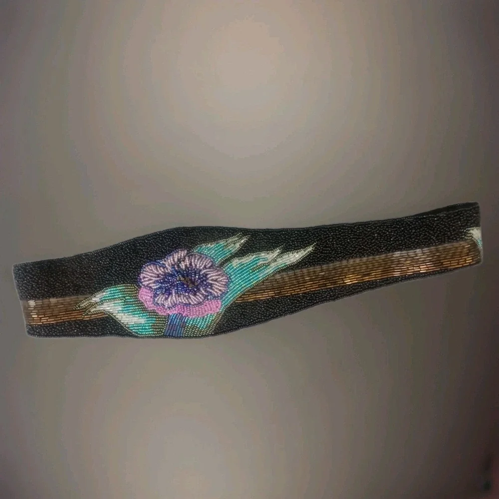 Vtg 80s PATRICK SWEENEY Company Floral Cumberbund Sequin Beaded Belt Goth Fairy